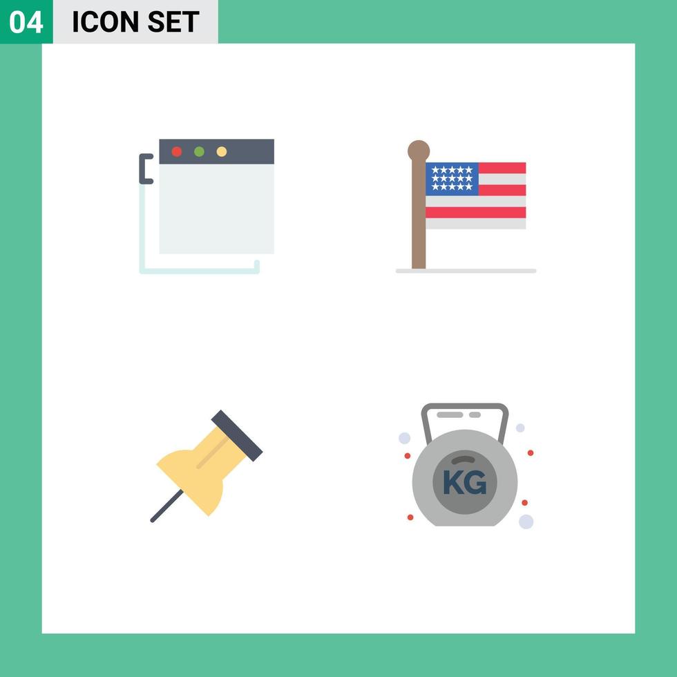 Set of 4 Vector Flat Icons on Grid for apps dumbbell states paper gym Editable Vector Design Elements