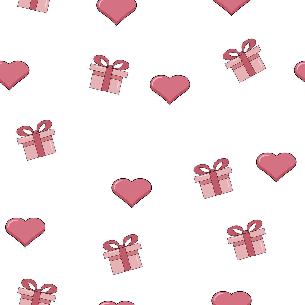 Hearts  and gift boxes seamless pattern. Vector red and pink paper symbols of love background for Happy Mother's or Valentine's Day greeting card design