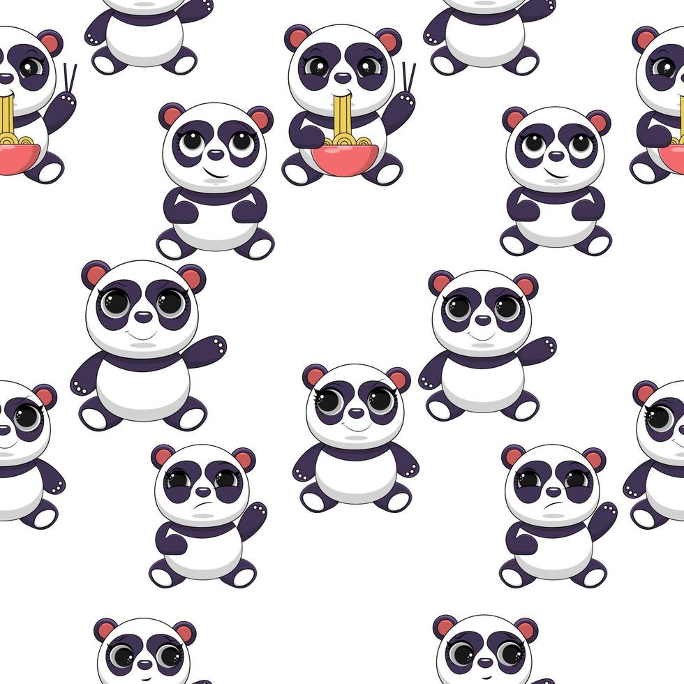 seamless, patrón, de, lindo, caricatura, panda, diseño vector