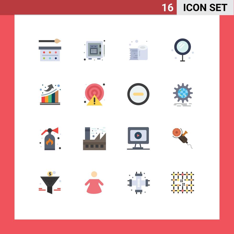 Pack of 16 Modern Flat Colors Signs and Symbols for Web Print Media such as graph love money heart tissue roll Editable Pack of Creative Vector Design Elements
