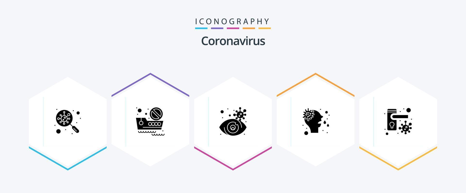 paquete de iconos de 25 glifos de coronavirus que incluye bloqueado. virus. ojo. líquido. alergia vector