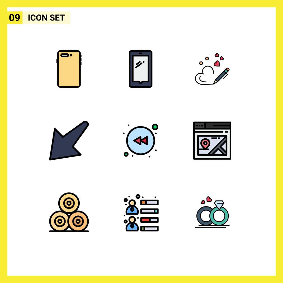 Filledline Flat Color Pack of 9 Universal Symbols of arrow down android arrow heart Editable Vector Design Elements