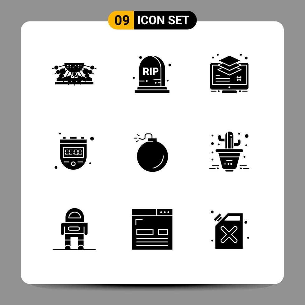 Modern Set of 9 Solid Glyphs and symbols such as bomb timer arrange stop monitor Editable Vector Design Elements