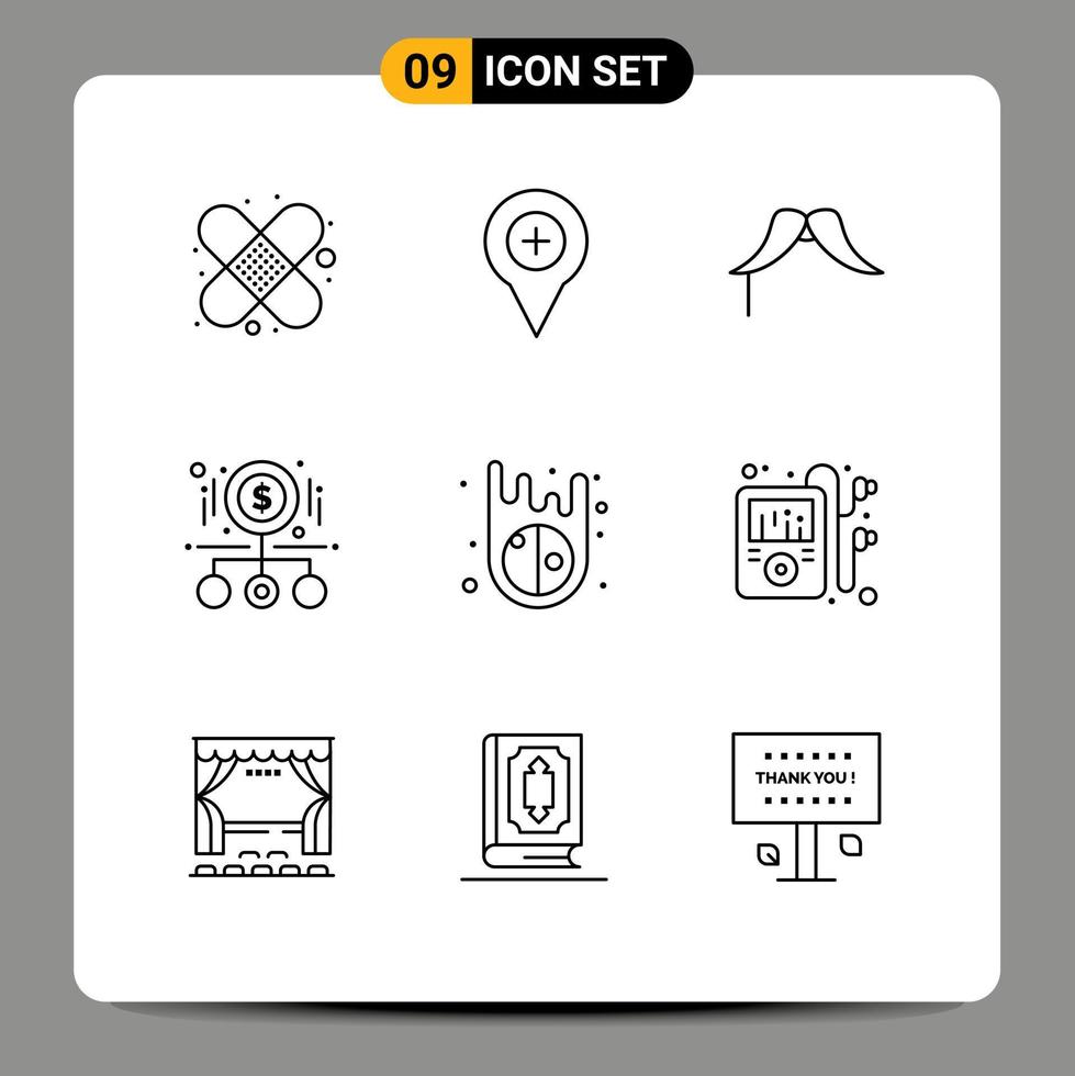 Outline Pack of 9 Universal Symbols of product money moustache magnifying men Editable Vector Design Elements