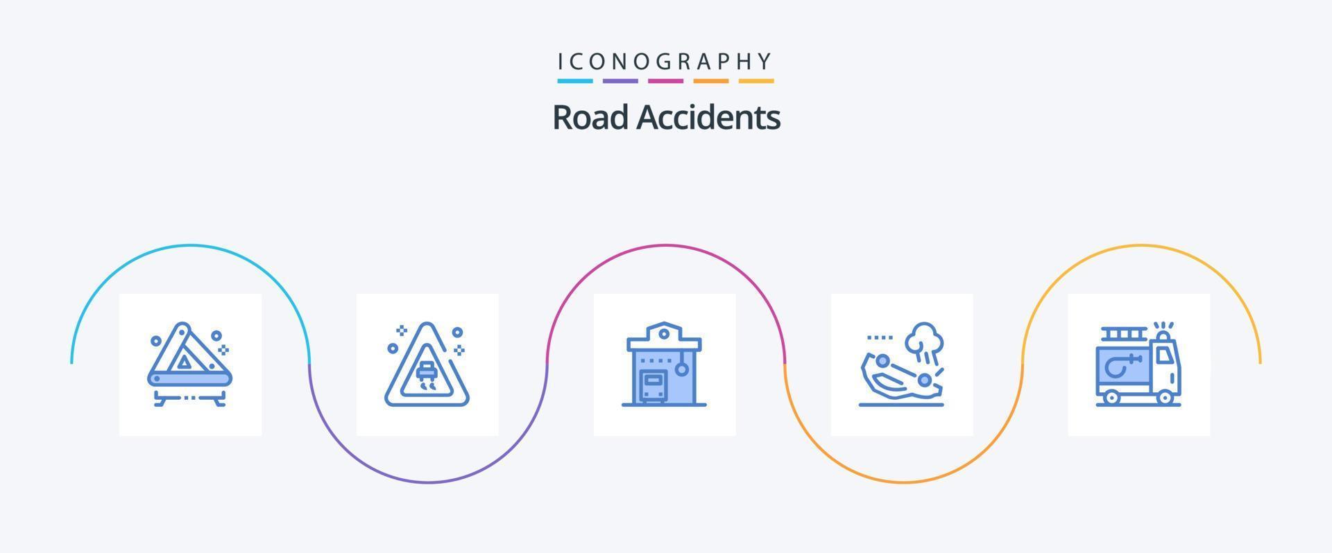 Road Accidents Blue 5 Icon Pack Including clipart. flipped. bus station. crash. accident vector