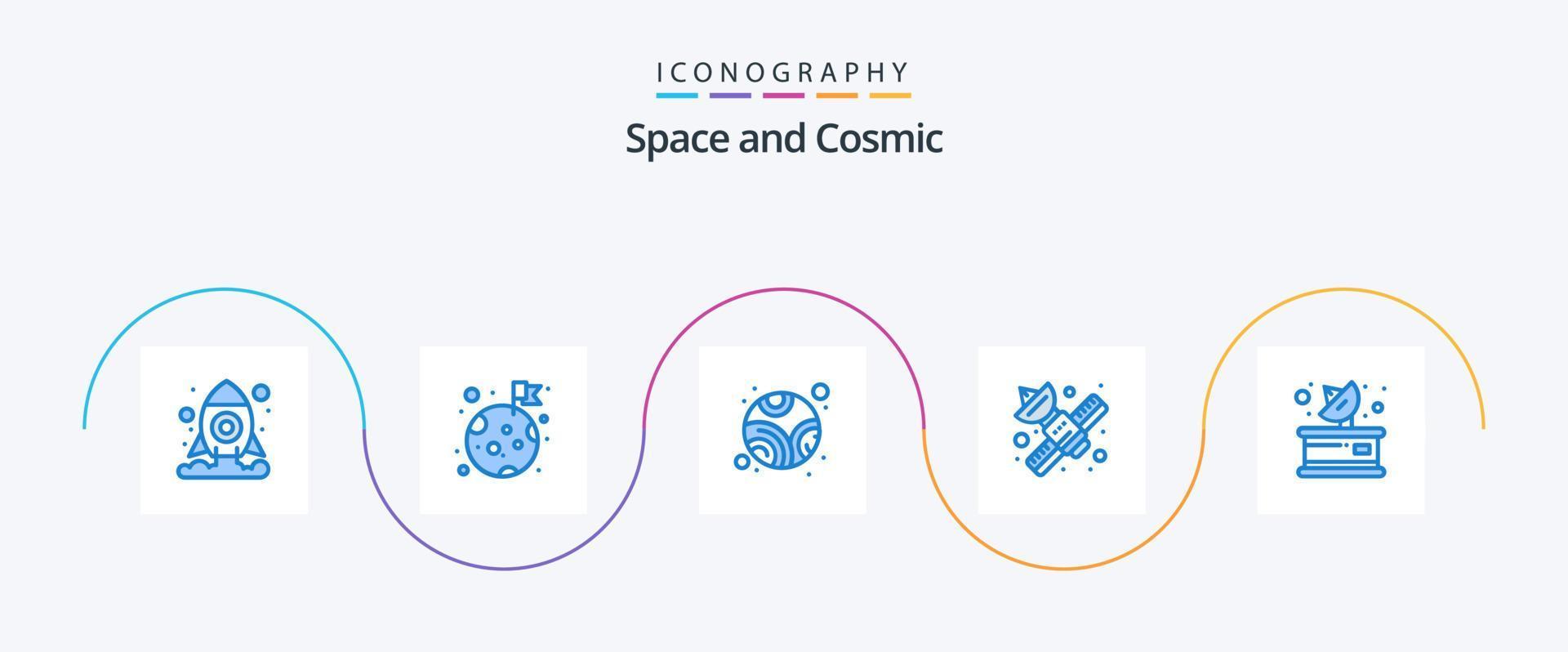 Space Blue 5 Icon Pack Including parabolic. communication. planet. telecommunication. network vector