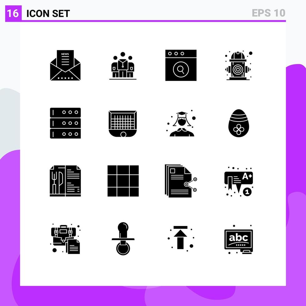 Set of 16 Modern UI Icons Symbols Signs for database water app life control Editable Vector Design Elements