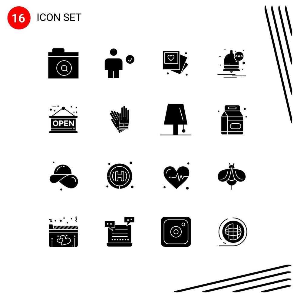 16 Universal Solid Glyphs Set for Web and Mobile Applications shop board gallert notification communication Editable Vector Design Elements