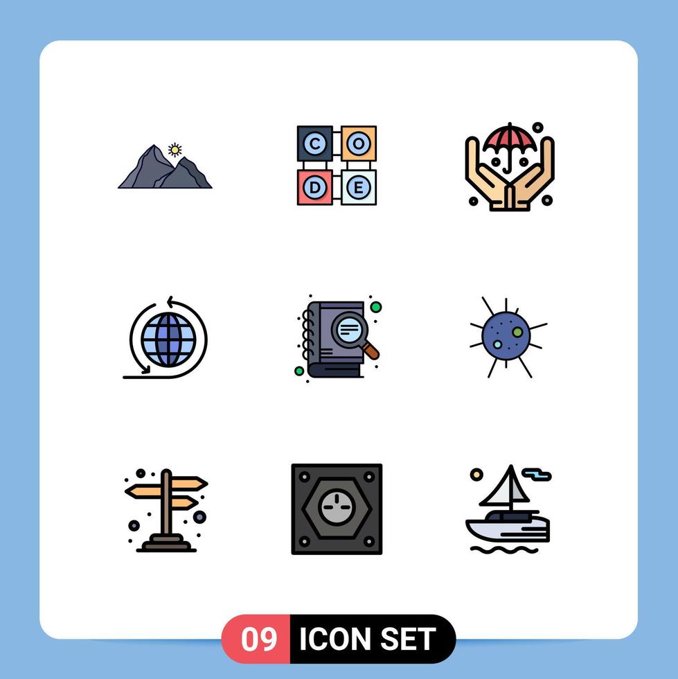 Filledline Flat Color Pack of 9 Universal Symbols of search case study education global global business Editable Vector Design Elements