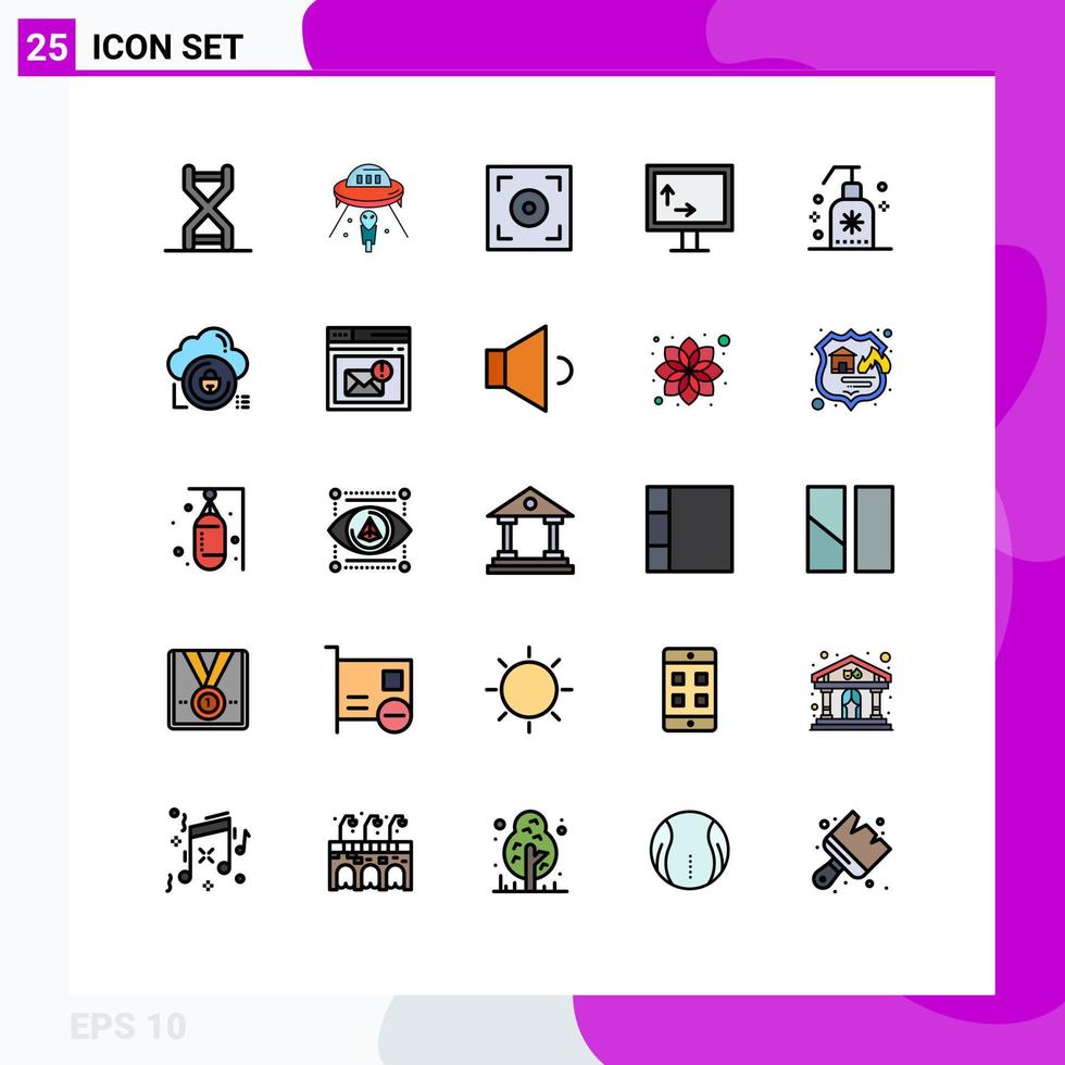 Modern Set of 25 Filled line Flat Colors and symbols such as foam width spaceship tv video Editable Vector Design Elements