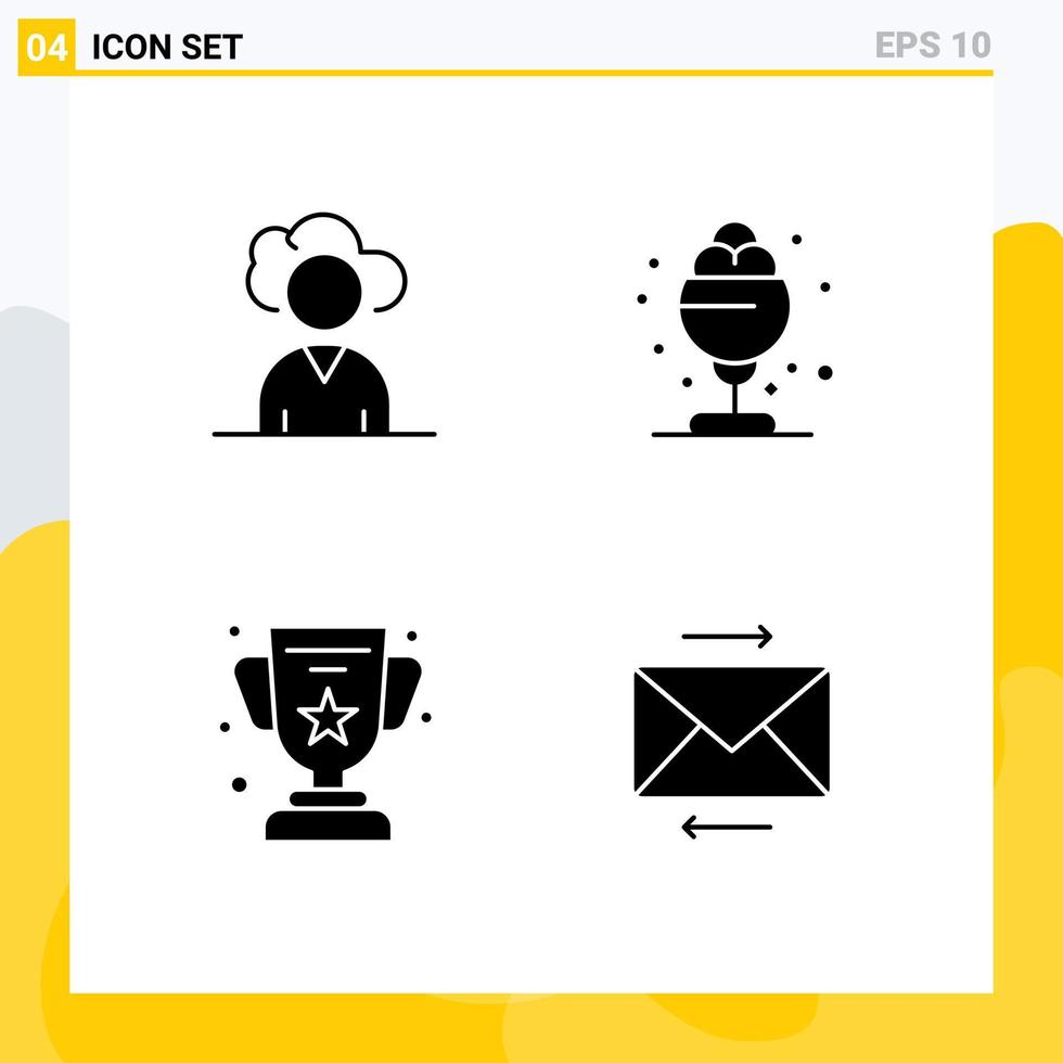 Set of 4 Modern UI Icons Symbols Signs for cloud champion desert treat message Editable Vector Design Elements