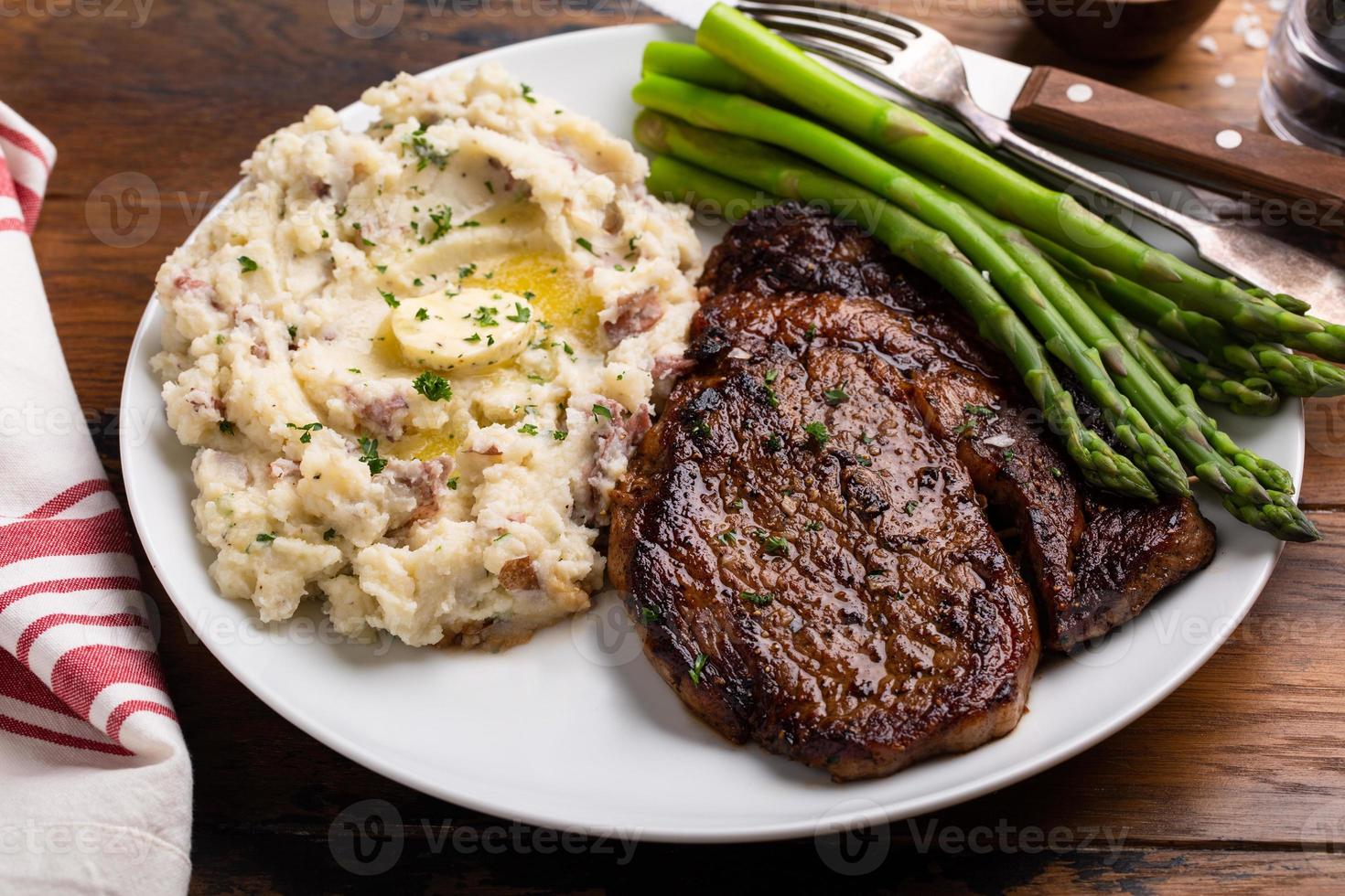 Traditional steak and mashed potatoes photo