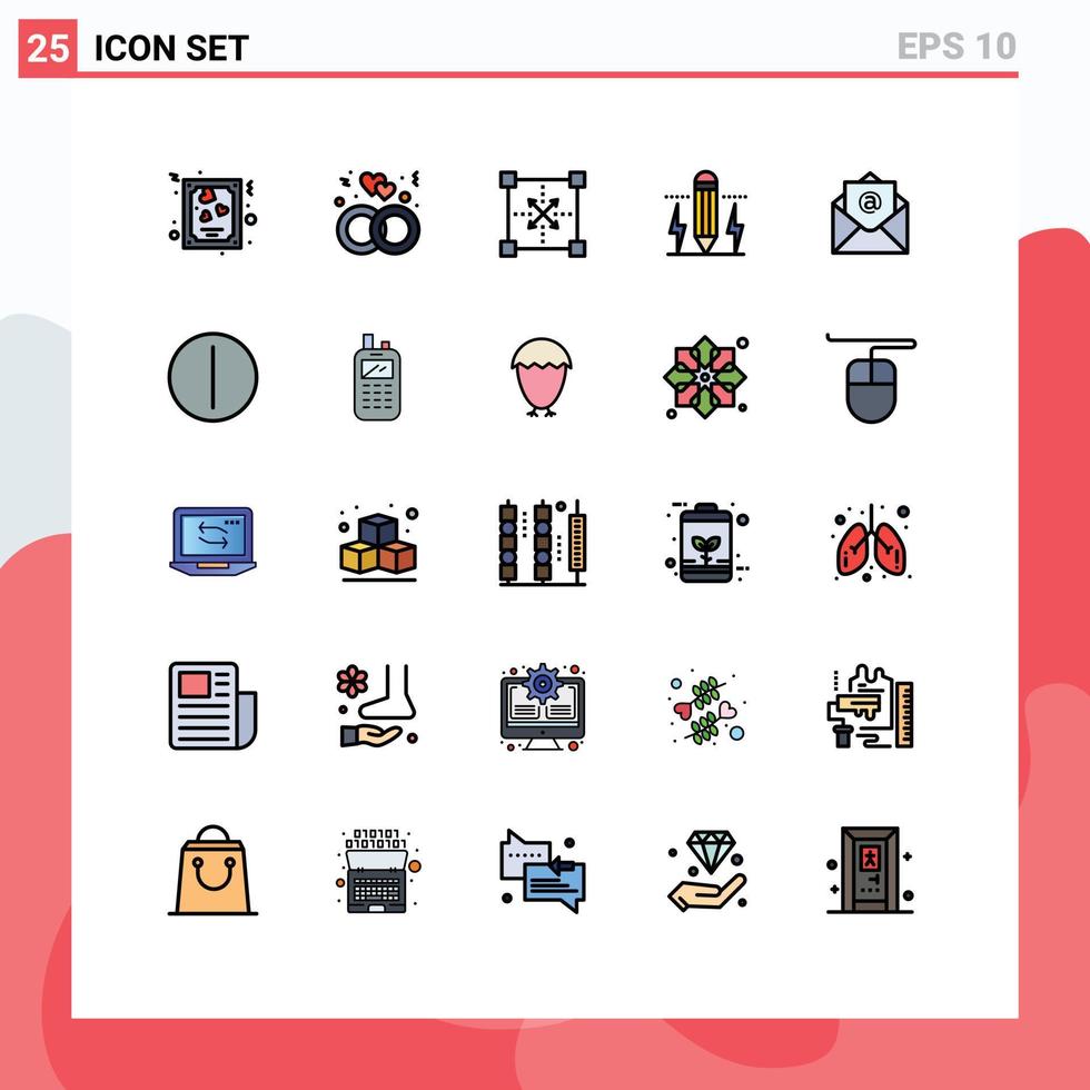 Pack of 25 creative Filled line Flat Colors of light edit coding drawing shape Editable Vector Design Elements