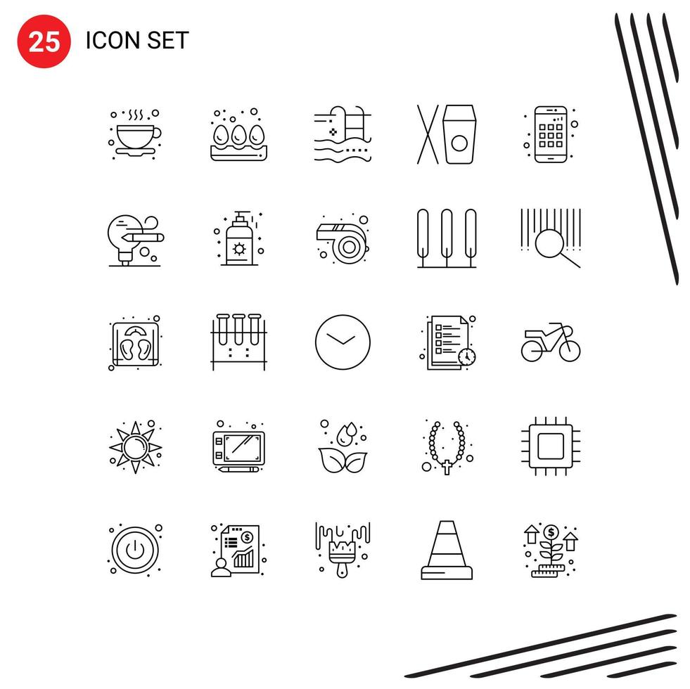 Universal Icon Symbols Group of 25 Modern Lines of bulb device summer app chinese Editable Vector Design Elements