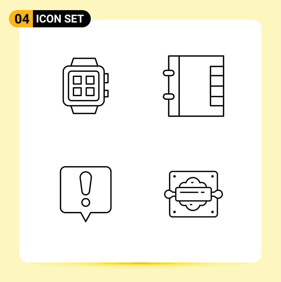 Mobile Interface Line Set of 4 Pictograms of electronic error message technology folder bakery Editable Vector Design Elements