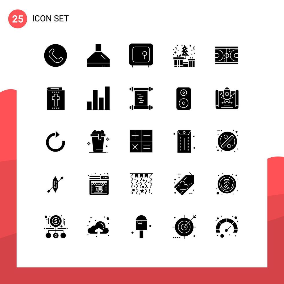 Set of 25 Modern UI Icons Symbols Signs for ground court gold present box Editable Vector Design Elements