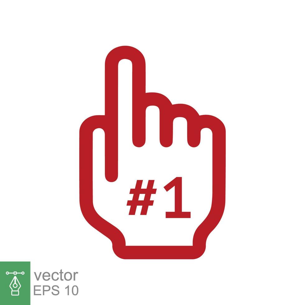 Number 1 foam glove icon. Red number one fan hand glove. Simple flat style. Fan logo hand with finger raised. Vector illustration isolated on white background. EPS 10.