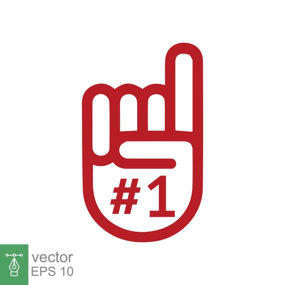 Number 1 foam glove icon. Red number one fan hand glove. Simple flat style. Fan logo hand with finger raised. Vector illustration isolated on white background. EPS 10.