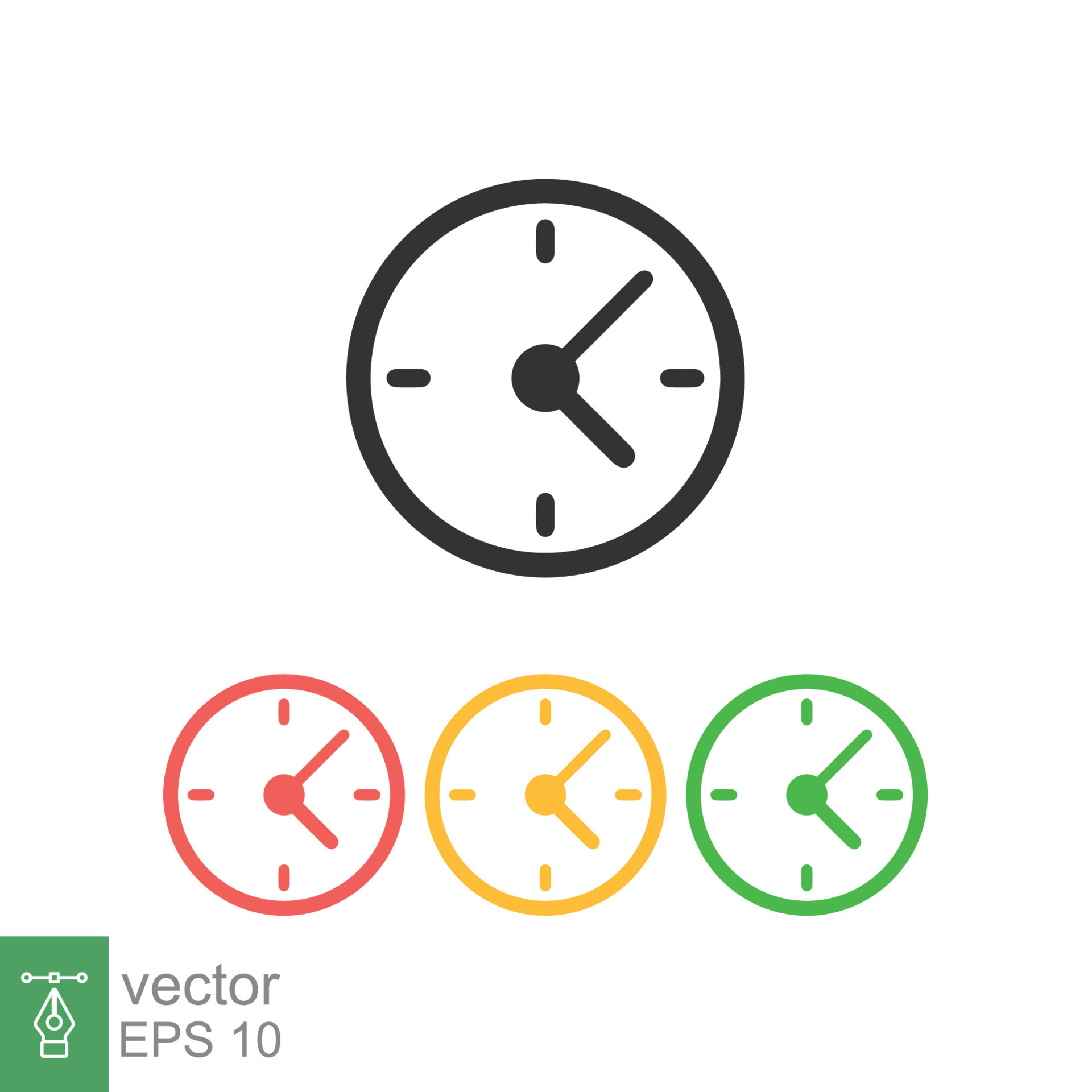 Clock icon. Simple flat style. Circle wall clock face, day, night