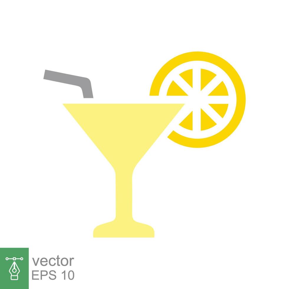 Glass of lemonade with a lemon half slice and a stripped straw. Summer drink. Refreshing beverage. Simple flat icon style. Vector illustration isolated on white background. EPS 10.