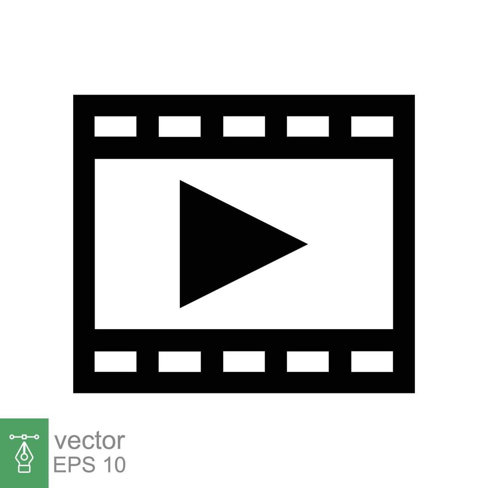 película, reproducir icono de video. carrete de película, cinta de guión de cine, tira, rollo, tira de película, concepto de entretenimiento. estilo plano sencillo. ilustración vectorial aislado sobre fondo blanco. eps 10. vector