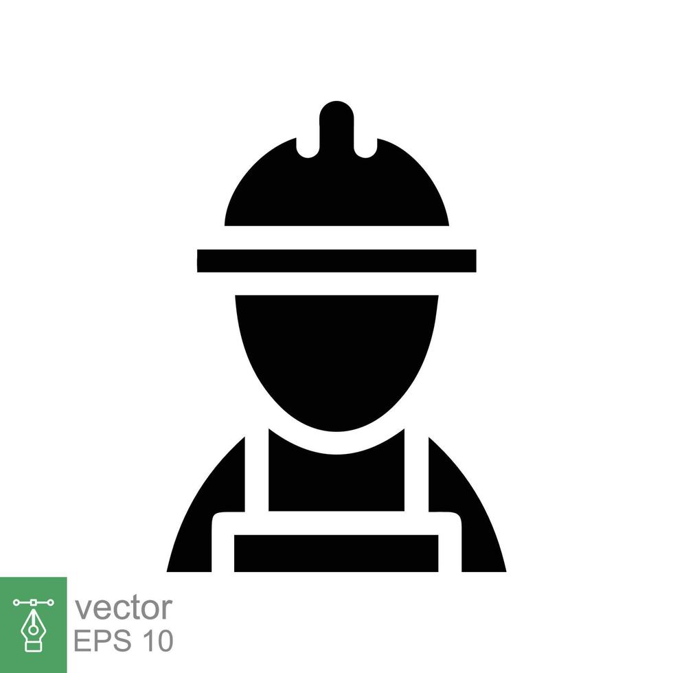 Construction worker icon. Simple flat style. Worker hat, contractor hard helmet, builder man, hardhat, safety concept. Vector illustration isolated on white background. EPS 10.