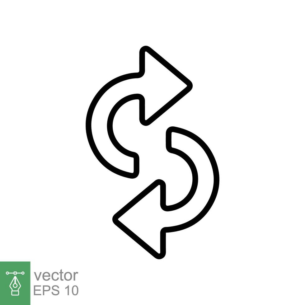 Double reverse arrow, replace icon. Simple outline style. Transfer, switch, swap, flip, change, exchange linear sign on white background. Thin line vector illustration. EPS 10.