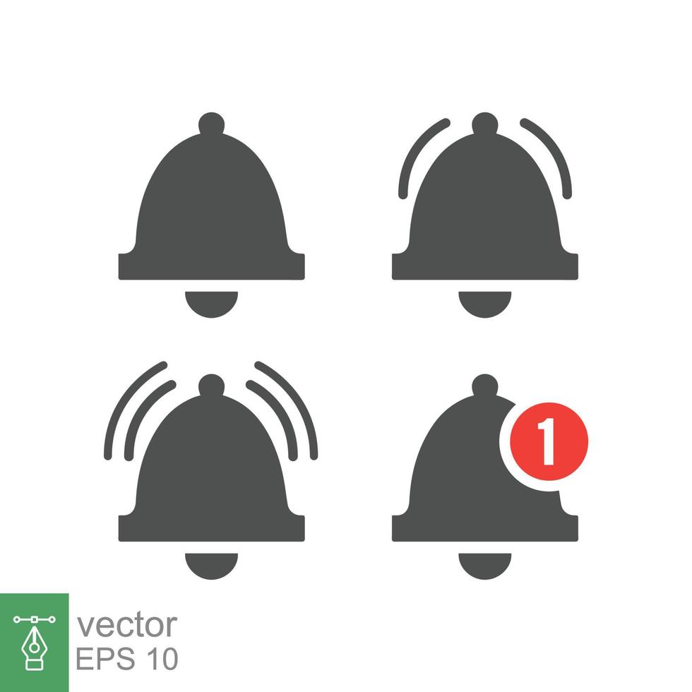 Message bell icon set. Simple flat style. Alert ringing, notice, notification, doorbell symbol for social media, subscriber alarm concept. Vector illustration isolated on white background. EPS 10.