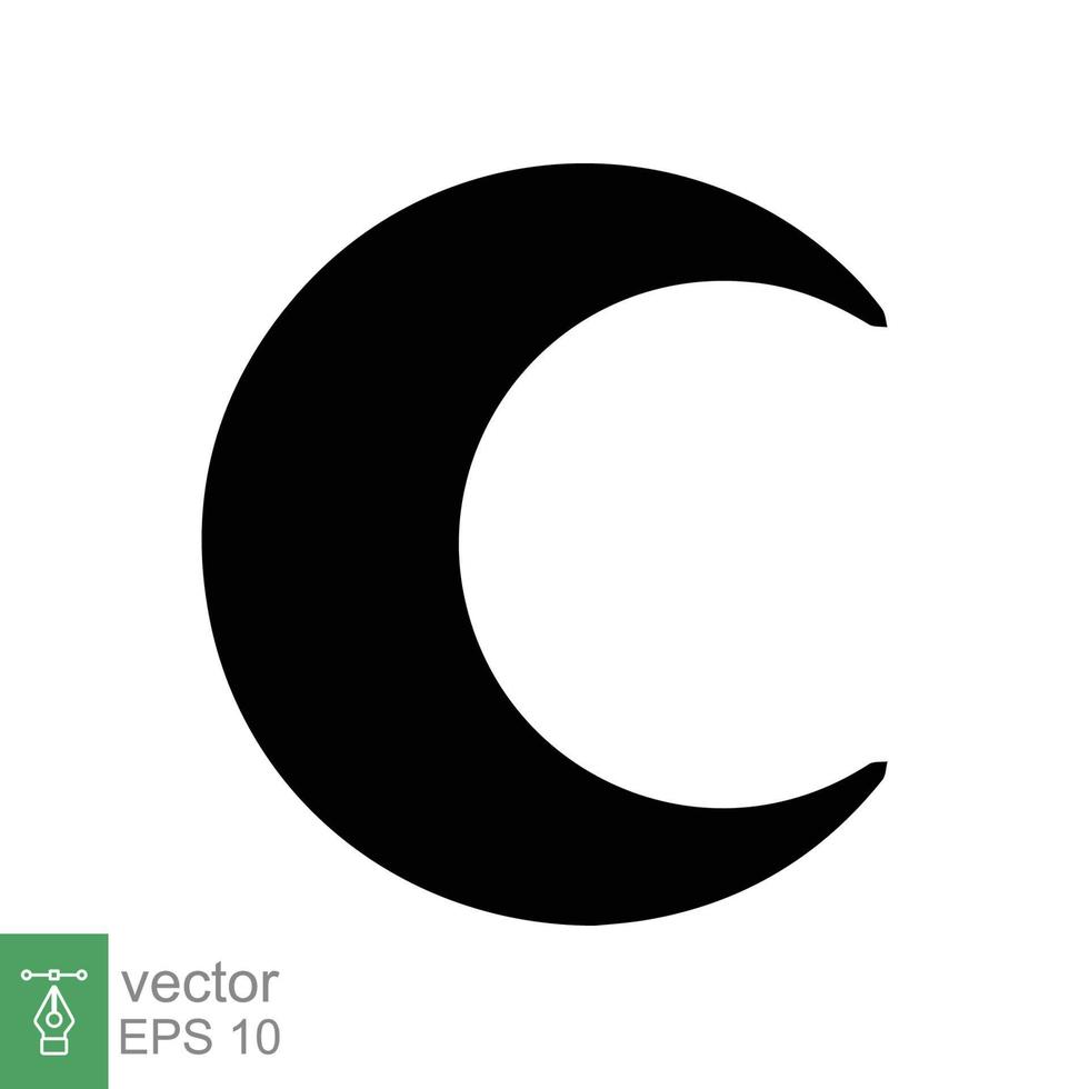 Moon icon. Simple solid style. Half moon, crescent, moon star, light, flat design, night sleep time concept. Glyph vector illustration isolated on white background. EPS 10.