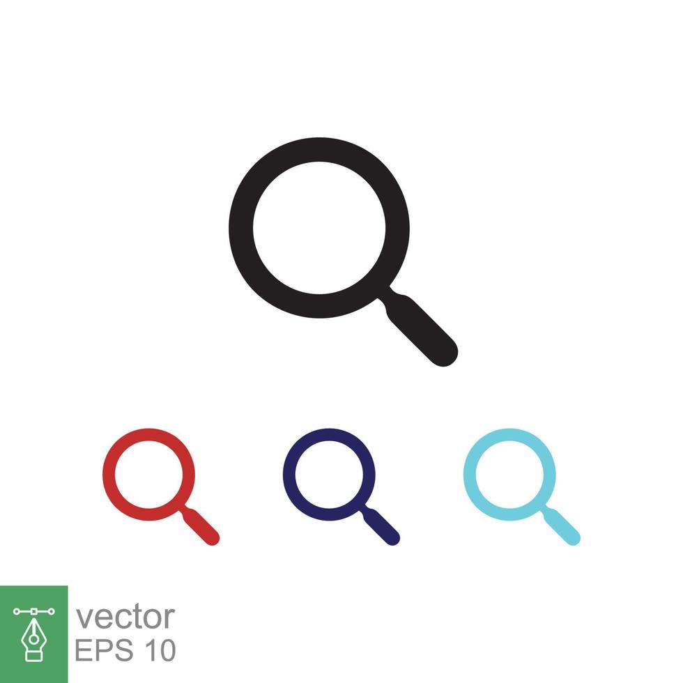 Magnifying glass or search icon. Simple flat style. Lupe lens, find, look, seek, zoom tool, enlarge, search button concept. Vector illustration isolated on white background. EPS 10.