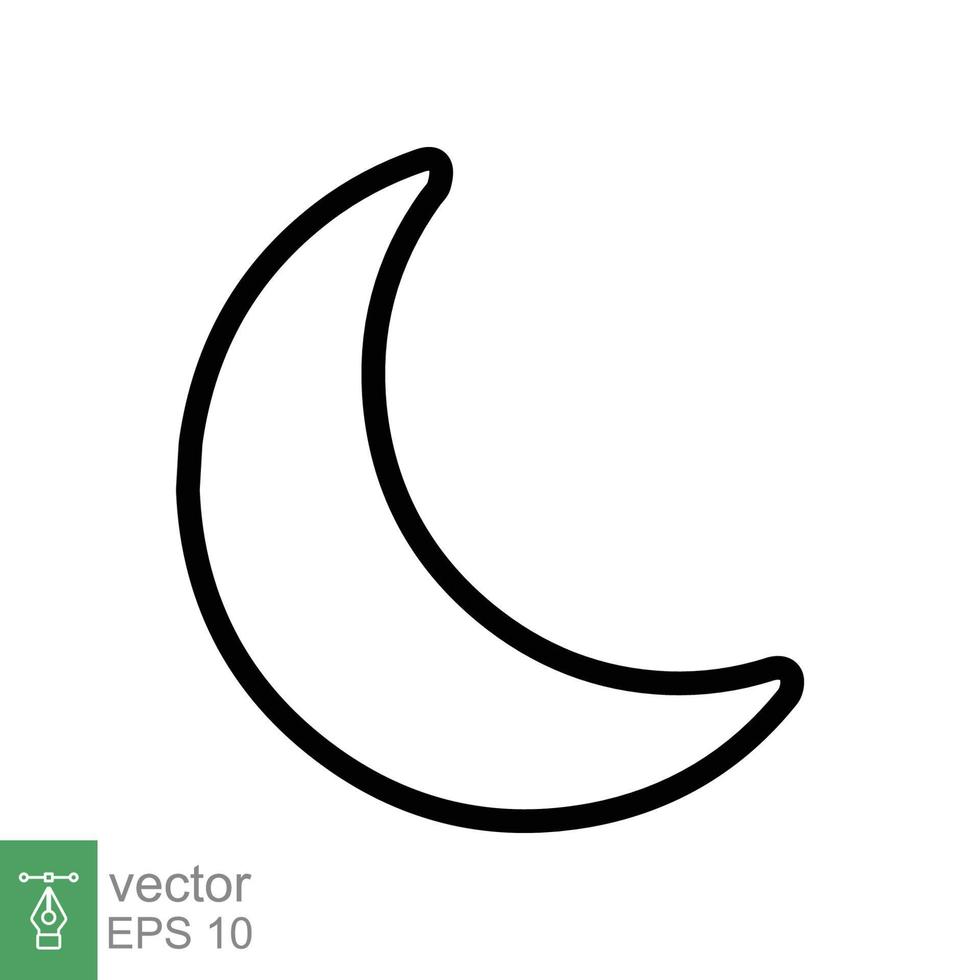 Moon icon. Simple outline style. Half moon, crescent, moon star, light, flat design, night sleep time concept. Thin line vector illustration isolated on white background. EPS 10.