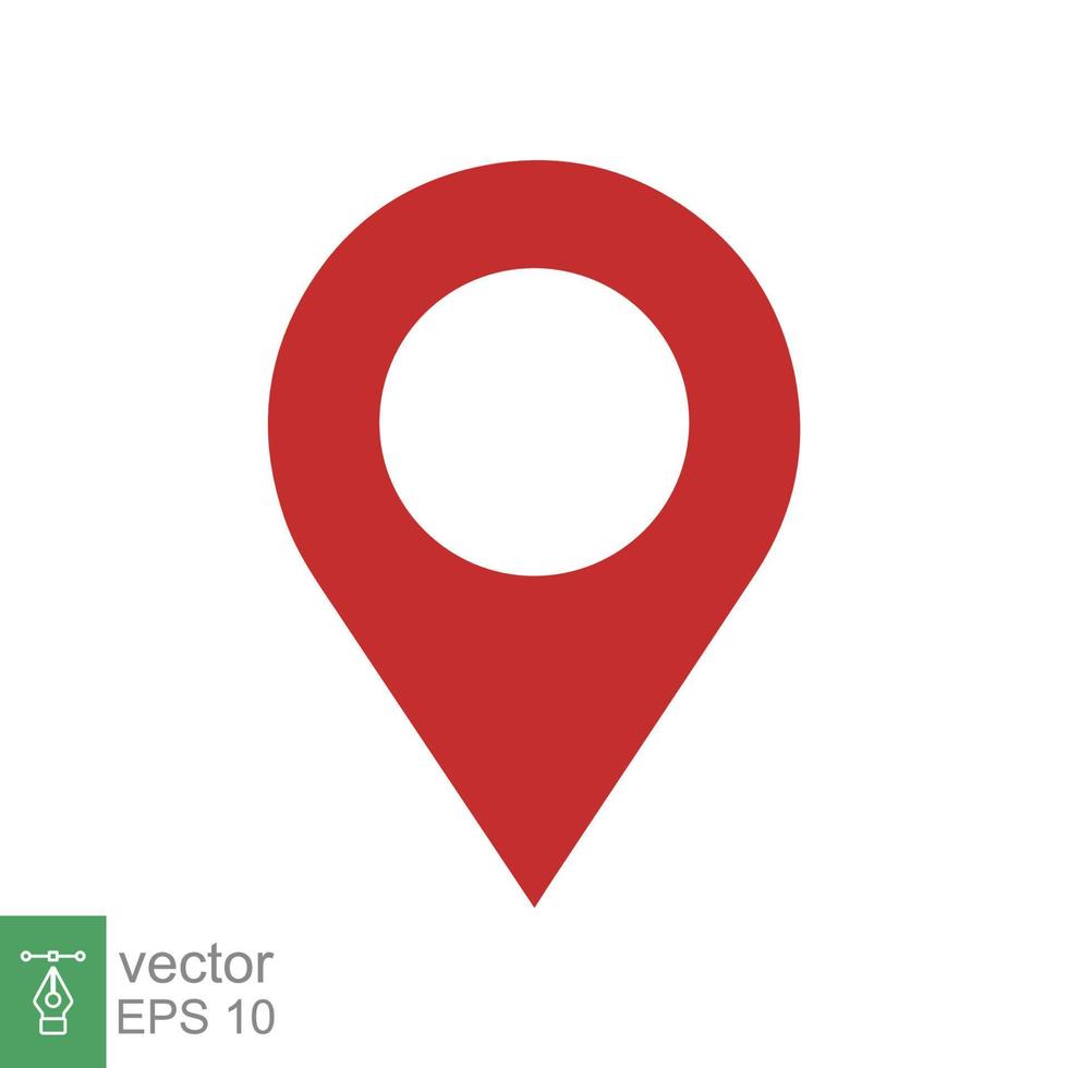 Location pin icon. Simple flat style. Red map point, place marker, position mark, tag, pointer, navigation concept. Vector illustration isolated on white background. EPS 10.