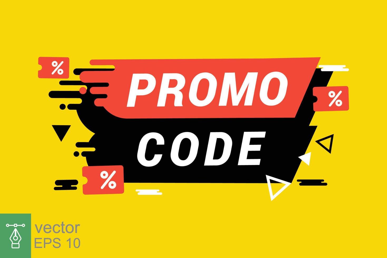 Promo code, coupon code. Discount vouchers, online shop, redeem, sale concept. Simple flat style. Vector design illustration on yellow background. EPS 10.
