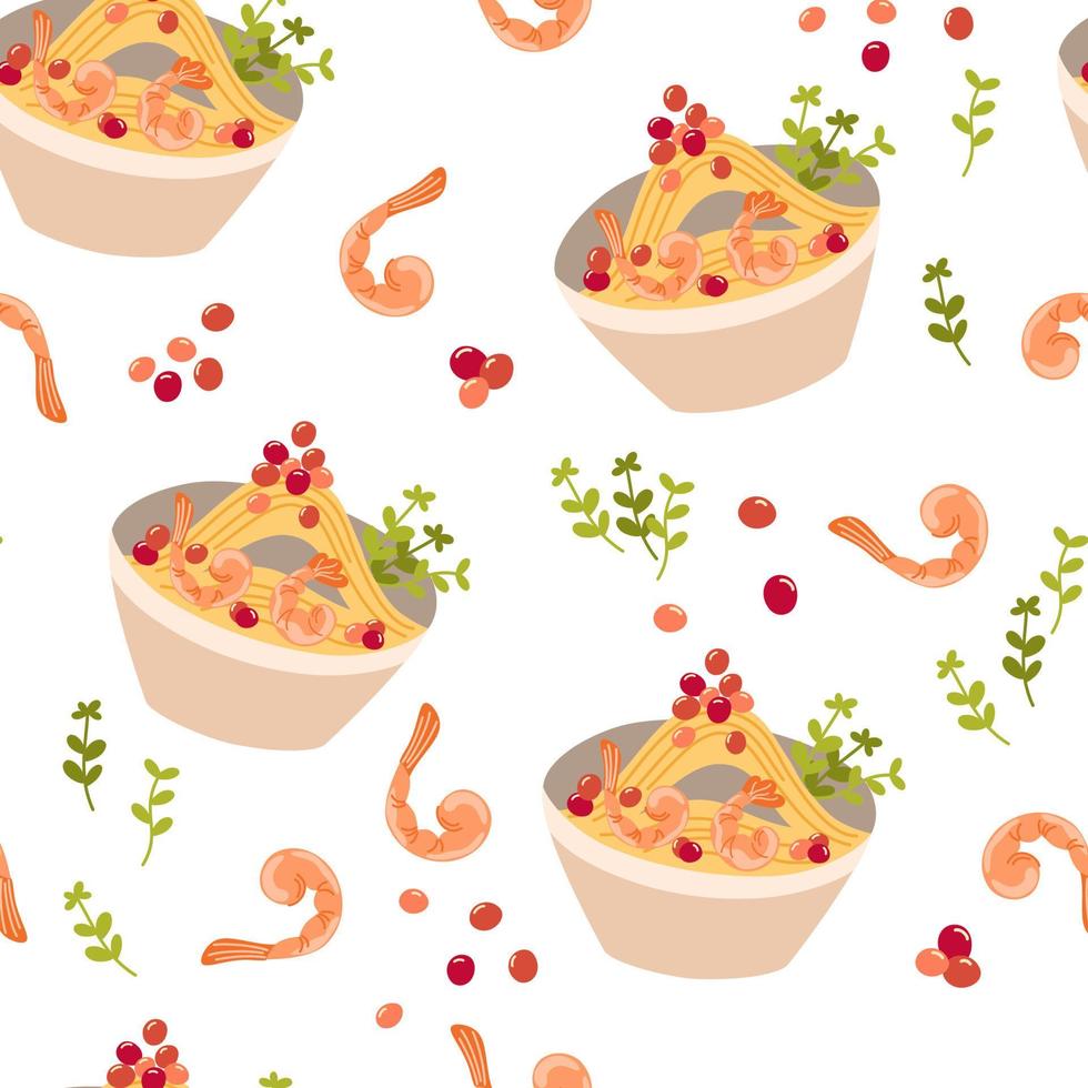 fideos ramen de patrones sin fisuras. fondo de comida asiática. perfecto para la cafetería del restaurante y los menús impresos. dibujo a mano vectorial ilustración de dibujos animados. vector