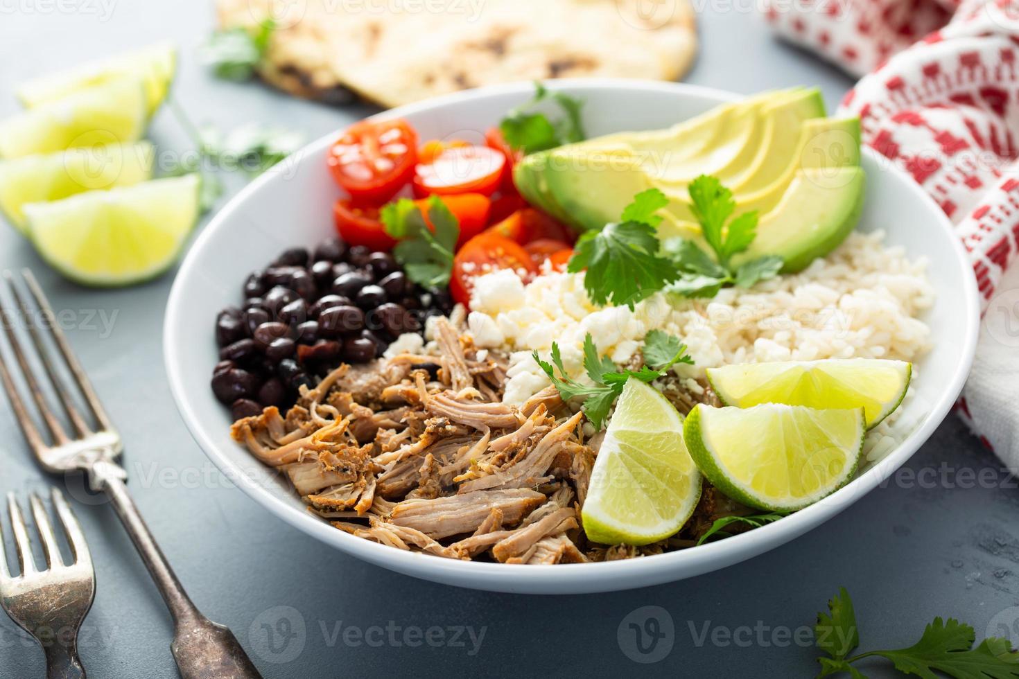 Pork carnitas bowl or burrito bowl photo