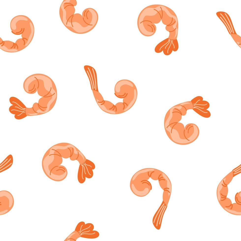 Shrimp seamless pattern. Asian food background. Perfect for restaurant cafe and print menus. Vector hand draw cartoon illustration.