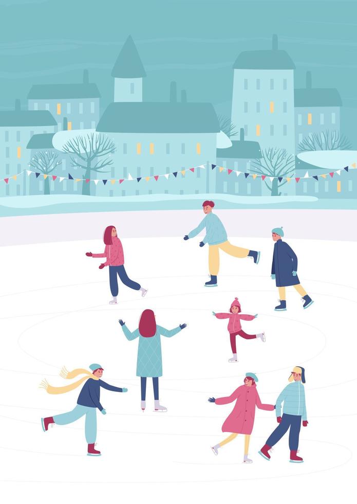 People ride on the city ice rink vector