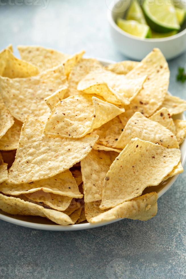 Corn tortilla chips in a bowl photo