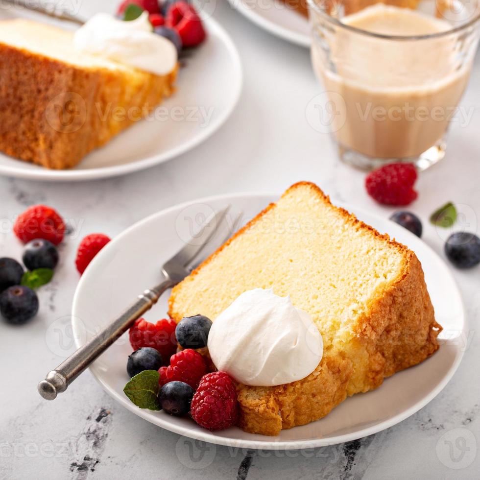 Traditional vanilla pound cake baked in a bundt pan photo