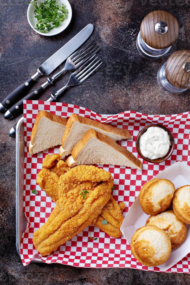 Fried catfish with cornbread photo