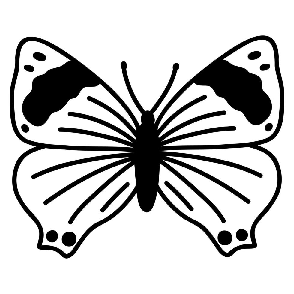 mariposa garabato dibujada a mano. ilustración de boceto vectorial, arte de contorno negro de insecto para diseño web, icono, impresión, página de color vector