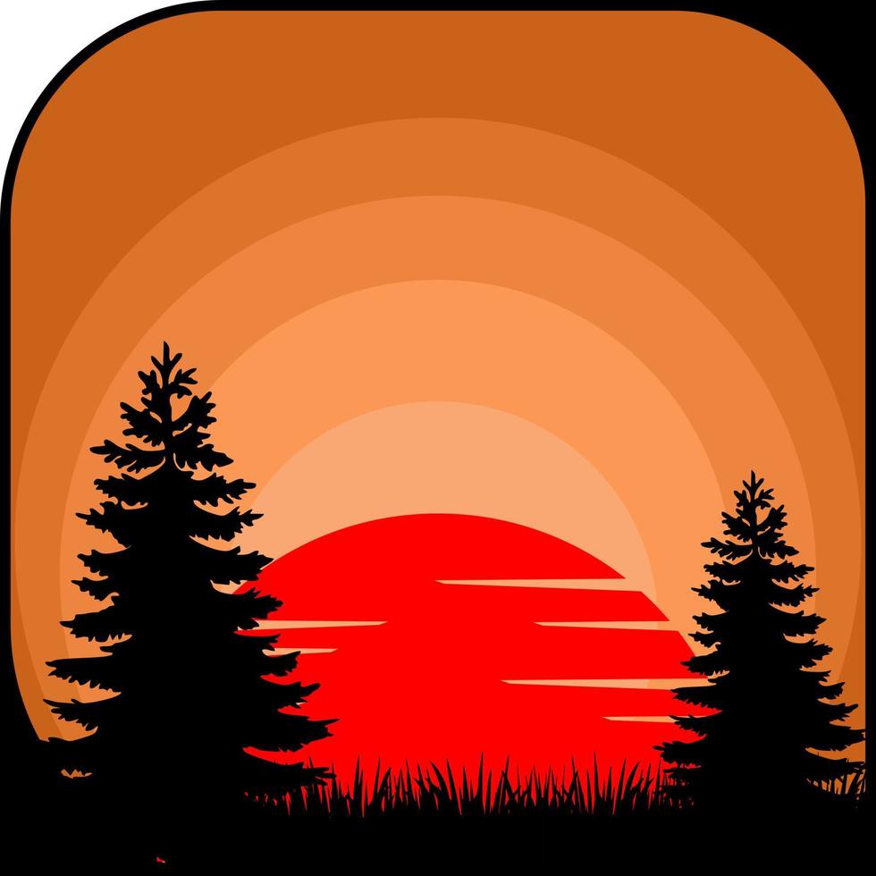 sunset shades with silhouettes of trees and grass vector