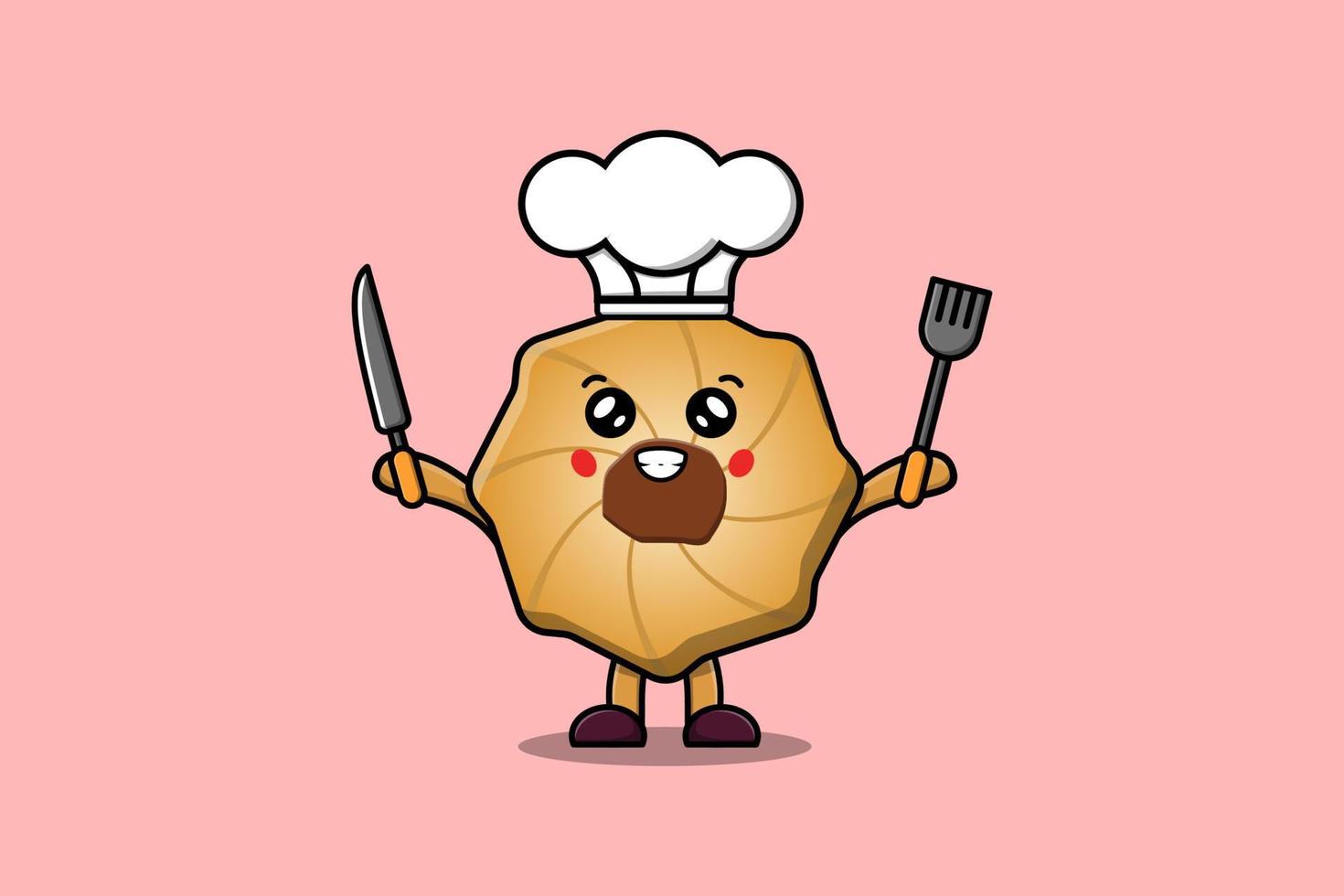 Cute cartoon Cookies chef holding knife and fork vector