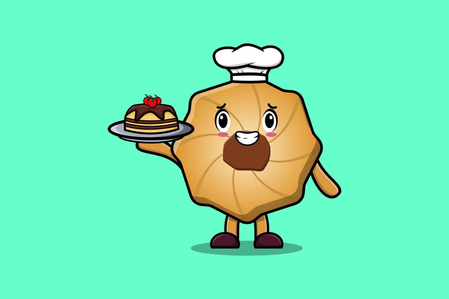Cute Cartoon chef Cookies serving cake on tray vector
