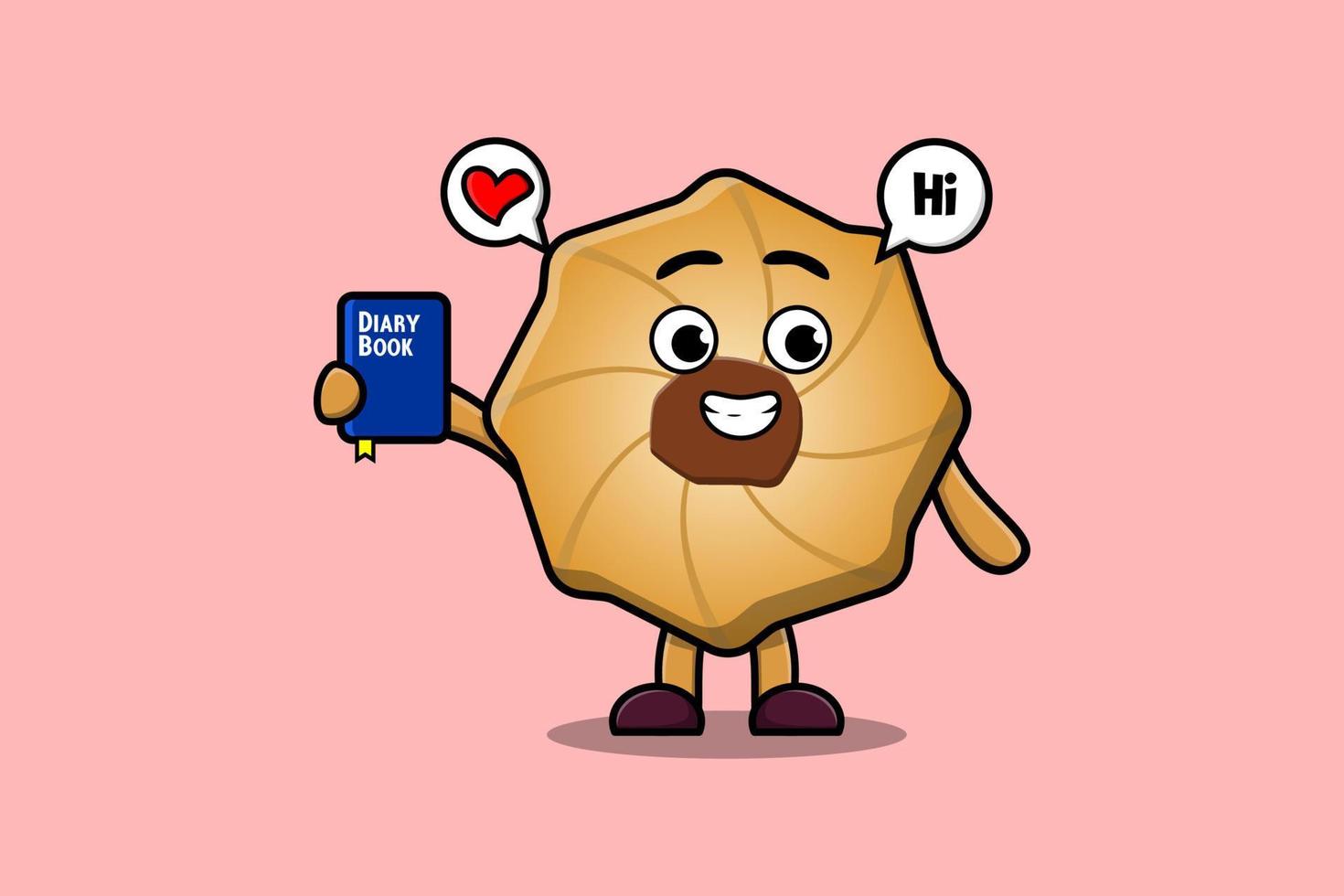 Cute cartoon Cookies character holding diary book vector