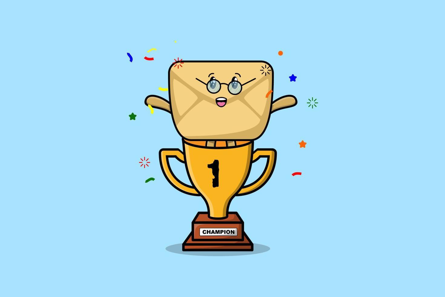 Cute cartoon Envelope character in trophy vector