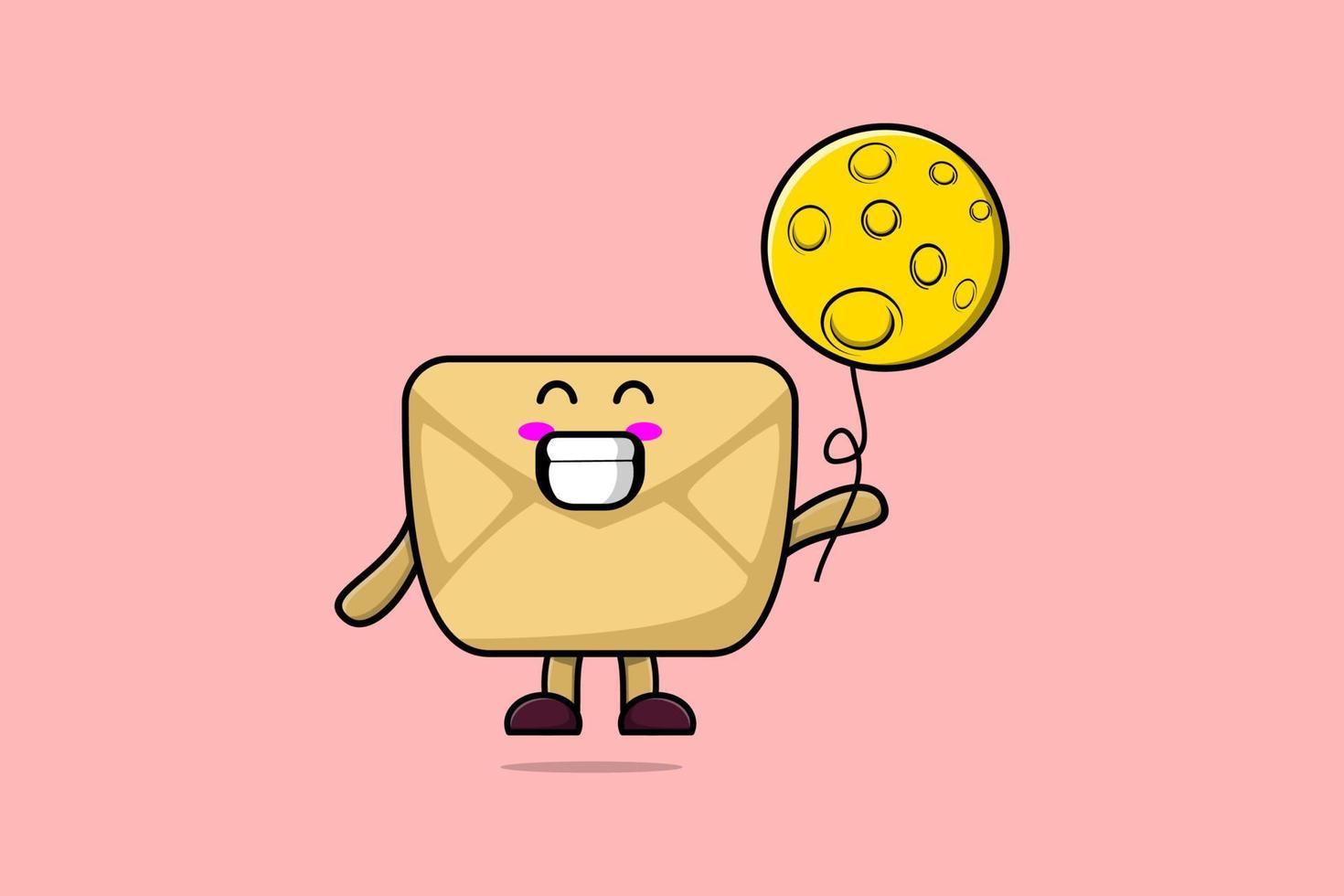 Cute cartoon Envelope floating with moon balloon vector