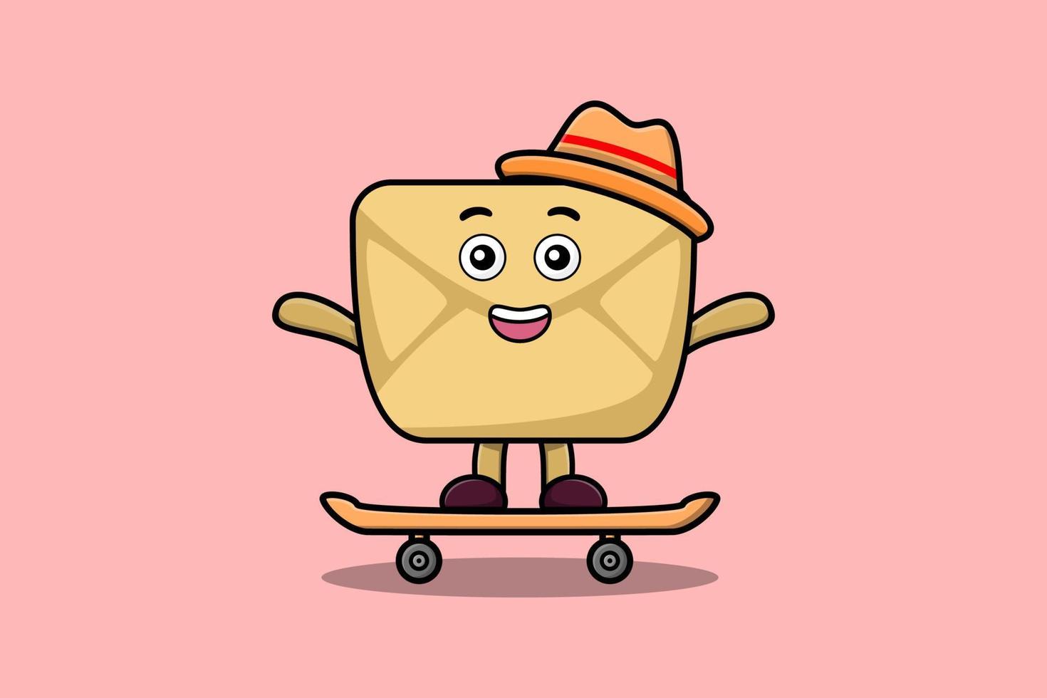 cute cartoon Envelope standing on skateboard vector