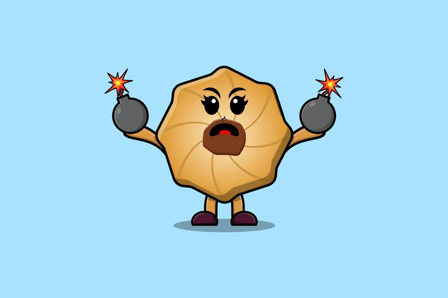 Cute cartoon Cookies holding bomb with expression vector