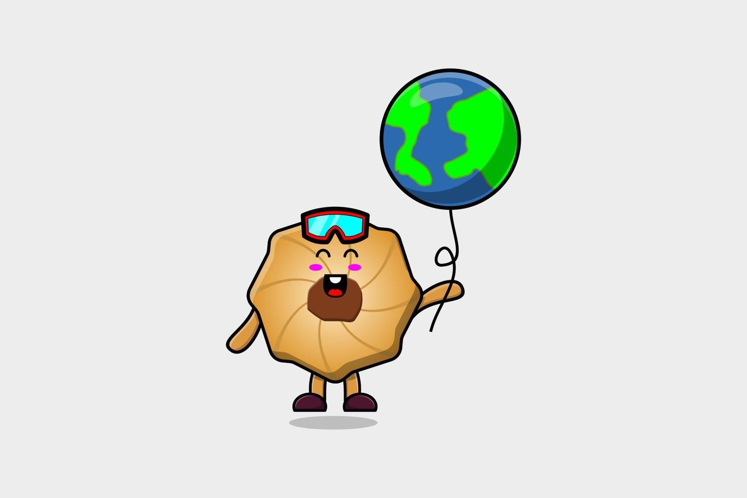 Cute cartoon Cookies floating with world balloon vector